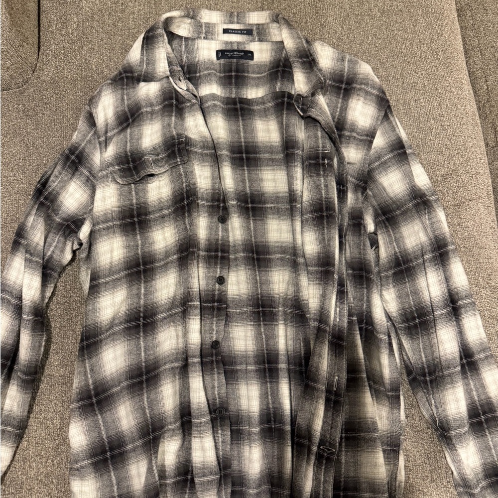 Lucky Brand womens Black and White Plaid Shirt
